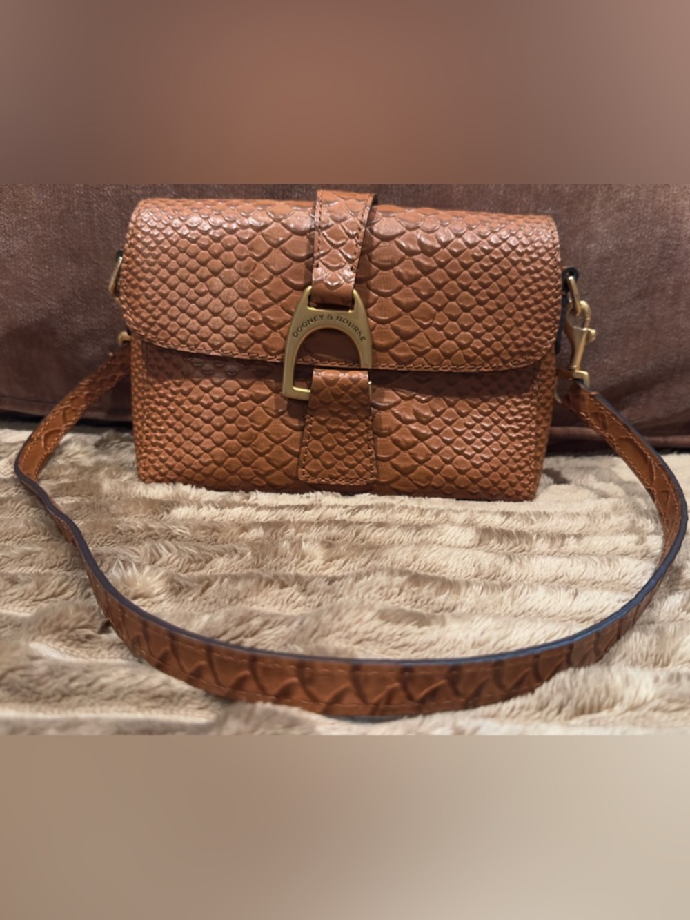 Dooney & Bourke Python Embossed Cow Leather Crossbody with Gold Hardware